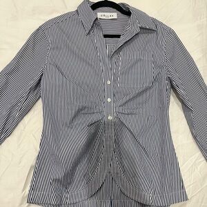 Women's Striped Button Down Shirt - Black and White